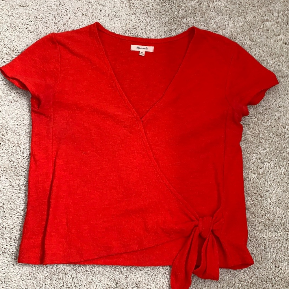 Red madewell front tie shirt, size xs